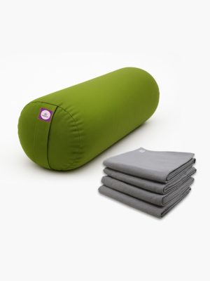 Yoga Blanket Grey 4pc(Premium) & Round Yoga Bolster